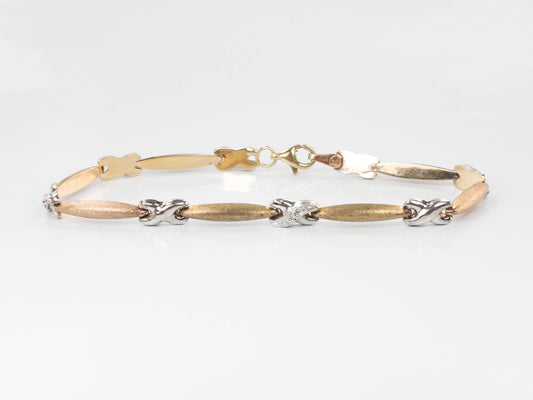 10k Two Tone Gold and Diamond X Bracelet, 6 7/8", Vintage Jewelry