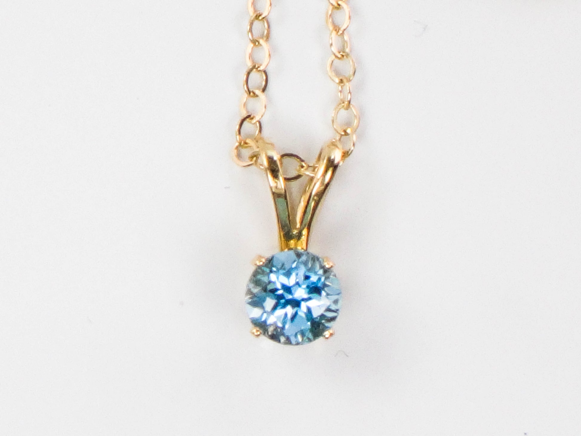 14k Yellow Gold Blue Topaz Pendant Necklace, December Birthstone Drop 16"