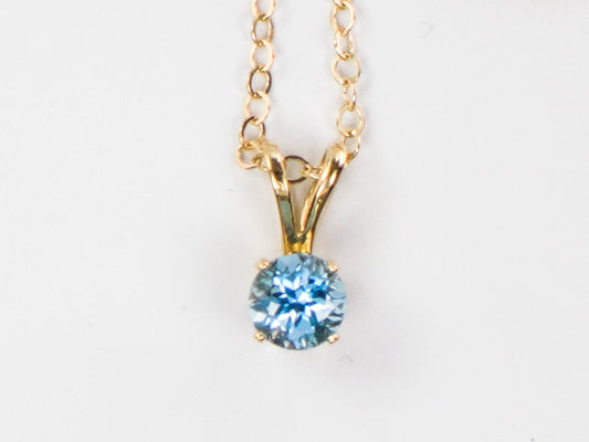 14k Yellow Gold Blue Topaz Pendant Necklace, December Birthstone Drop 16"