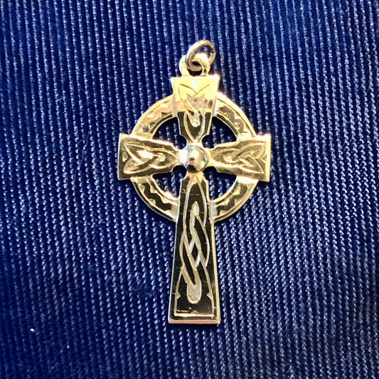 Vintage 9k Yellow Gold Celtic Cross Pendant with Irish Hallmarks