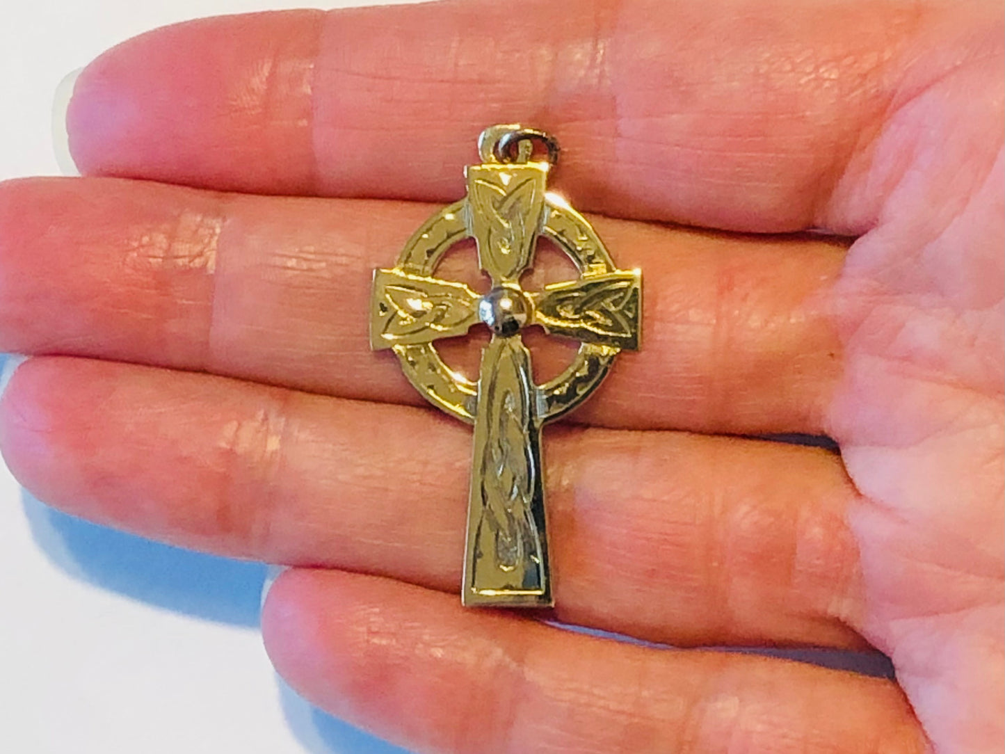 Vintage 9k Yellow Gold Celtic Cross Pendant with Irish Hallmarks