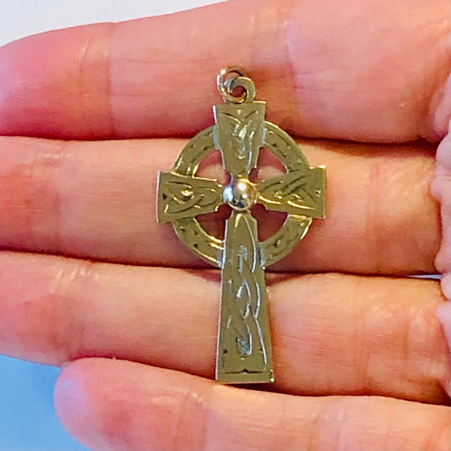 Vintage 9k Yellow Gold Celtic Cross Pendant with Irish Hallmarks