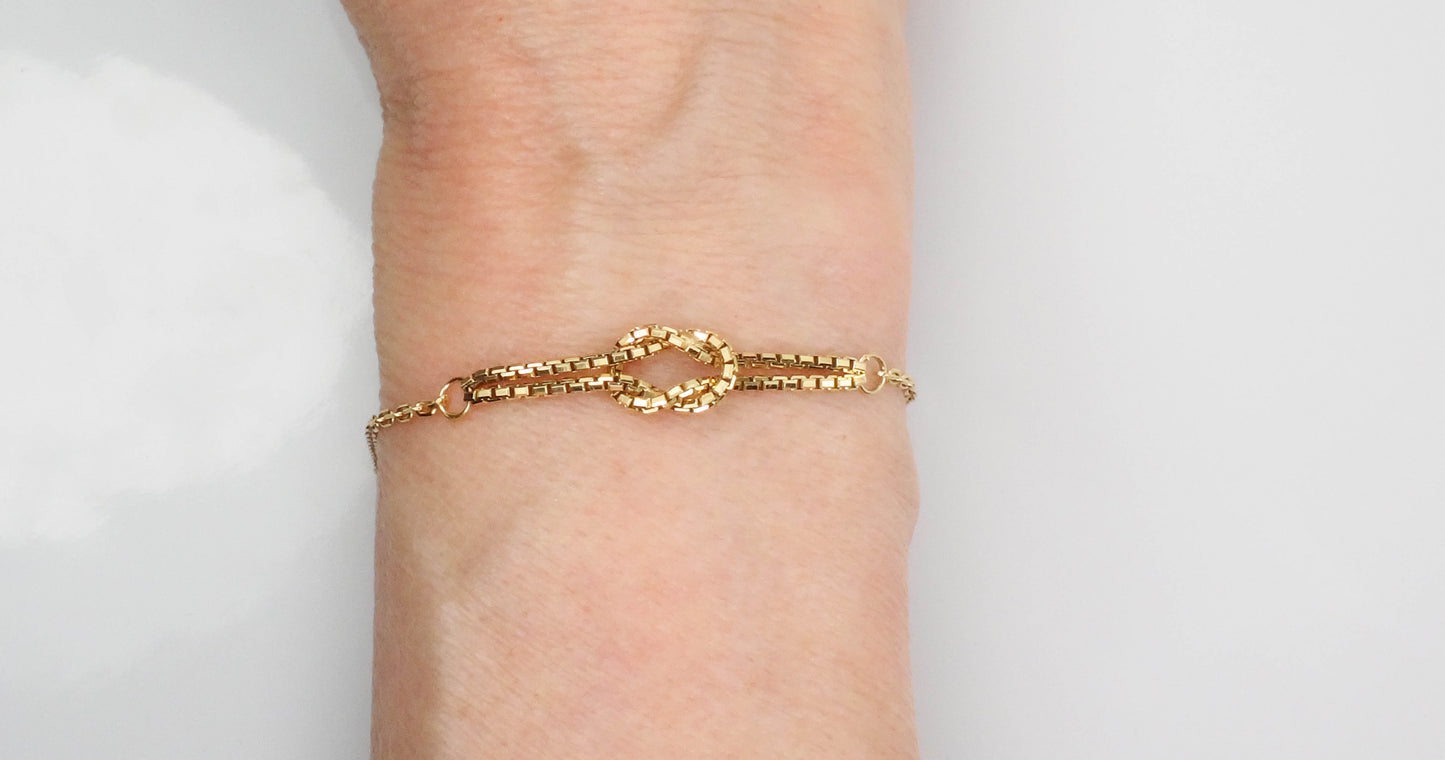 Vintage Solid 14k Yellow Gold Lovers Knot Bracelet 7"