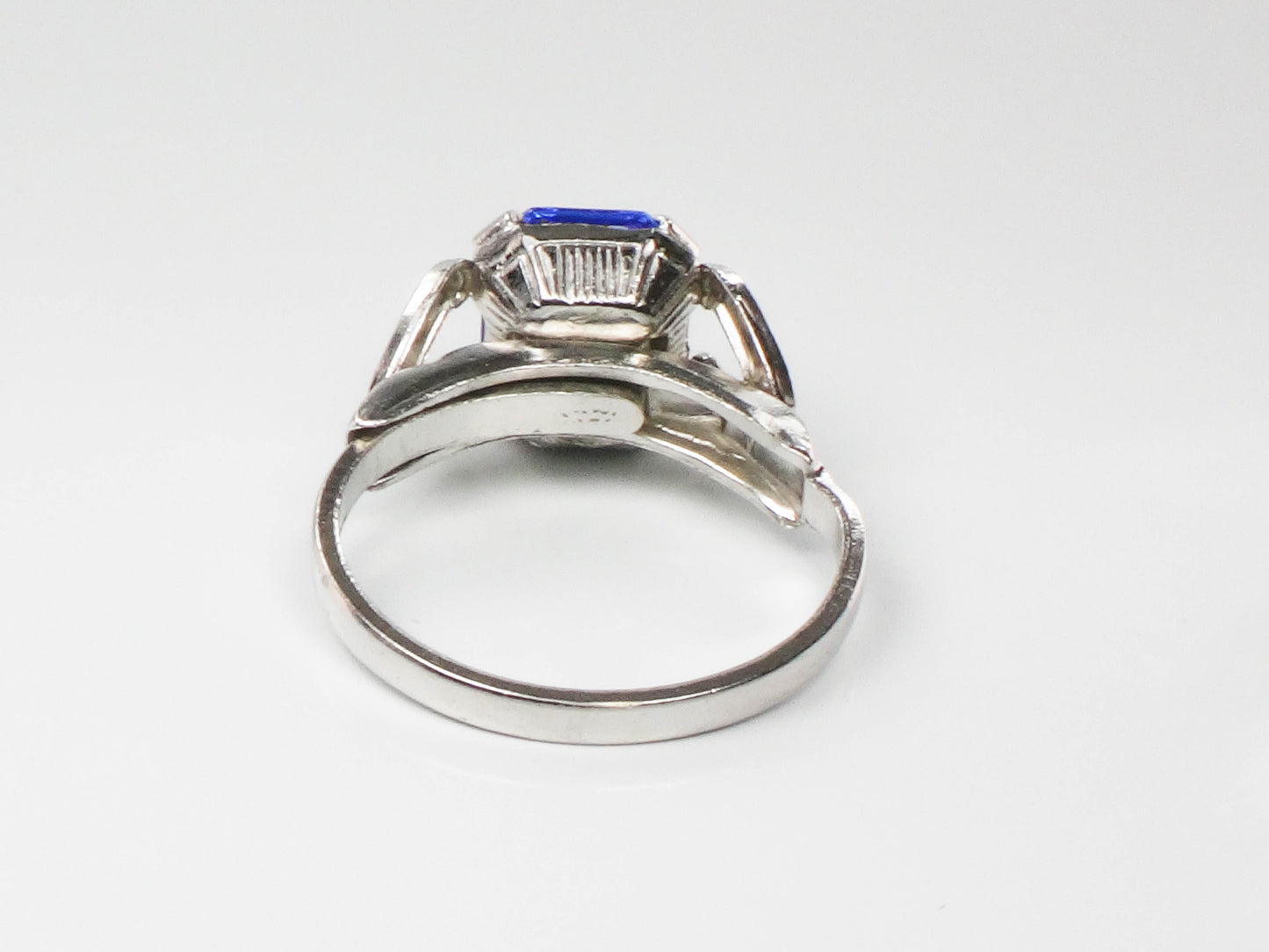 Vintage Silver Tone Blue Stone Ring, Costume Ring, Imitation Sapphire Ring, Uncas Manufacturing Co Adjustable Size Ring
