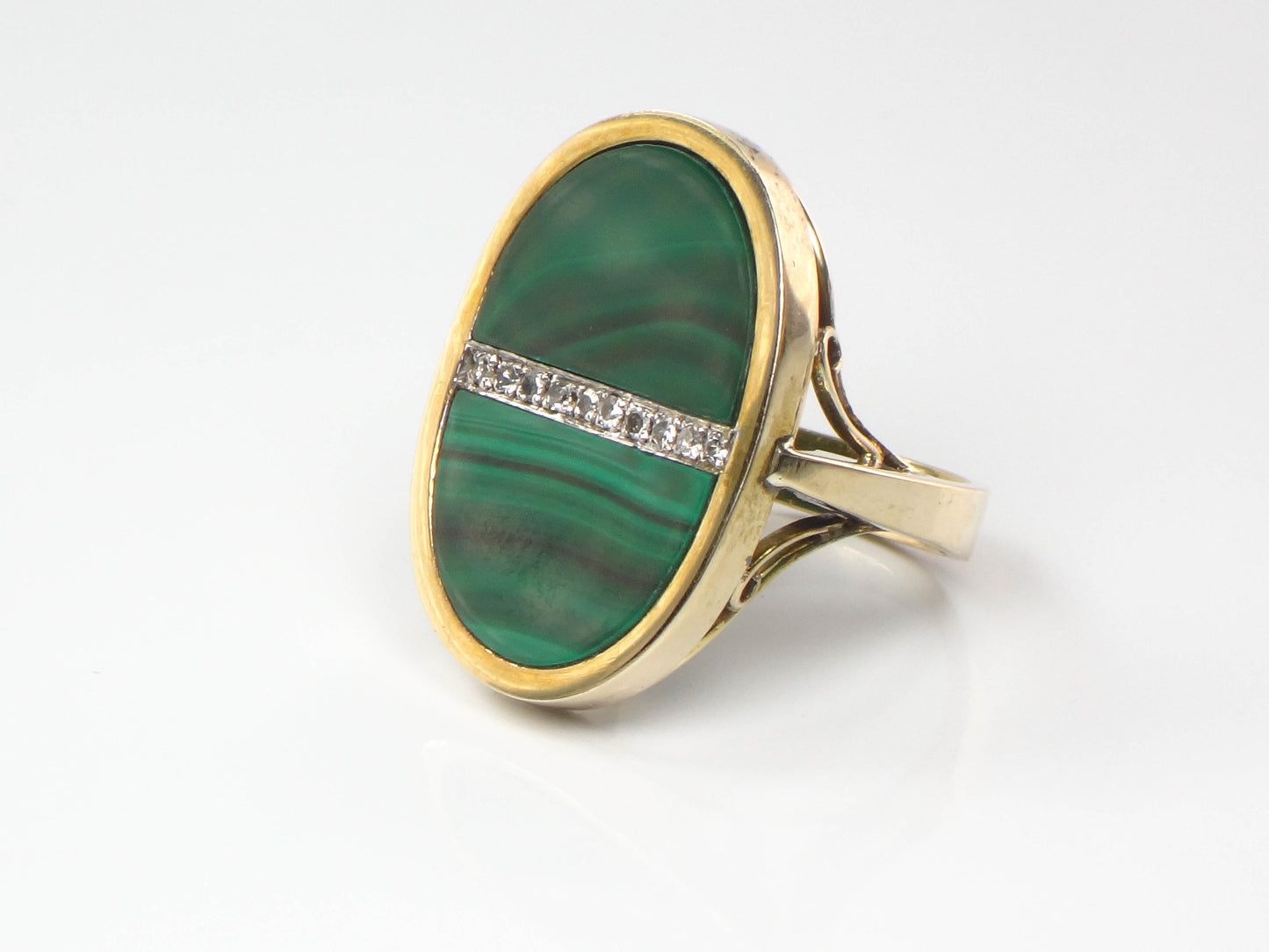Vintage 14k Gold Malachite Diamond Ring