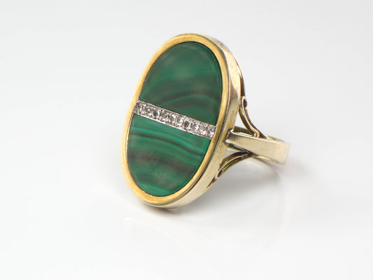 Vintage 14k Gold Malachite Diamond Ring