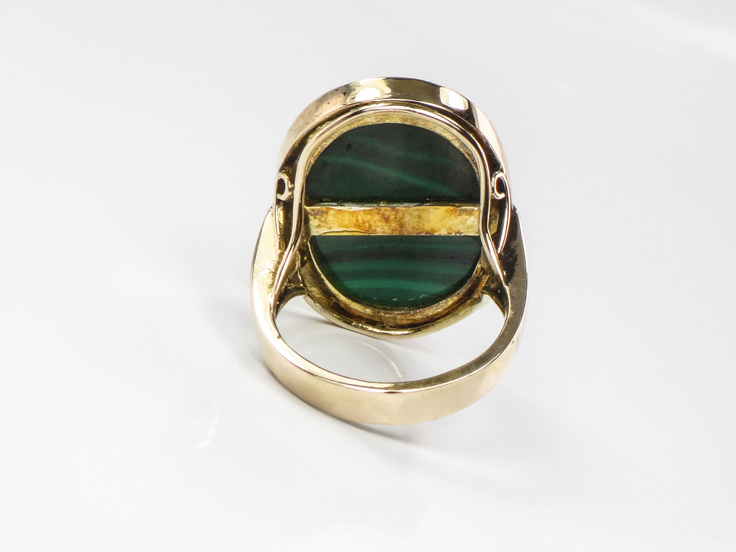 Vintage 14k Yellow Gold Malachite and Diamond Ring, Modernist Style Ring, Green Stone Ring, Size 5.75
