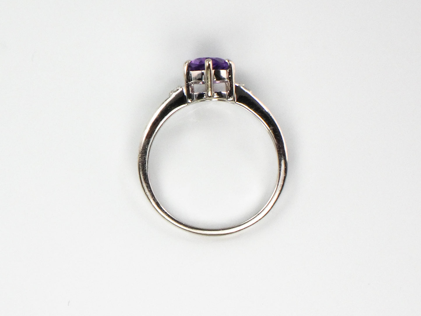Vintage 14k White Gold Natural Amethyst and Diamond Ring, Purple February Birthstone Ring, Size 6.75
