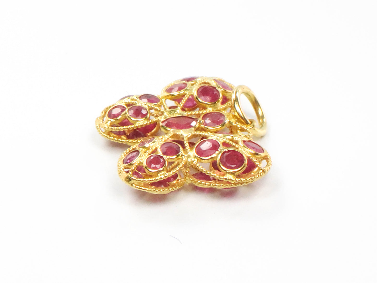 Vintage 18k Yellow Gold Natural Ruby Butterfly Pendant Charm, July Birthstone Gift