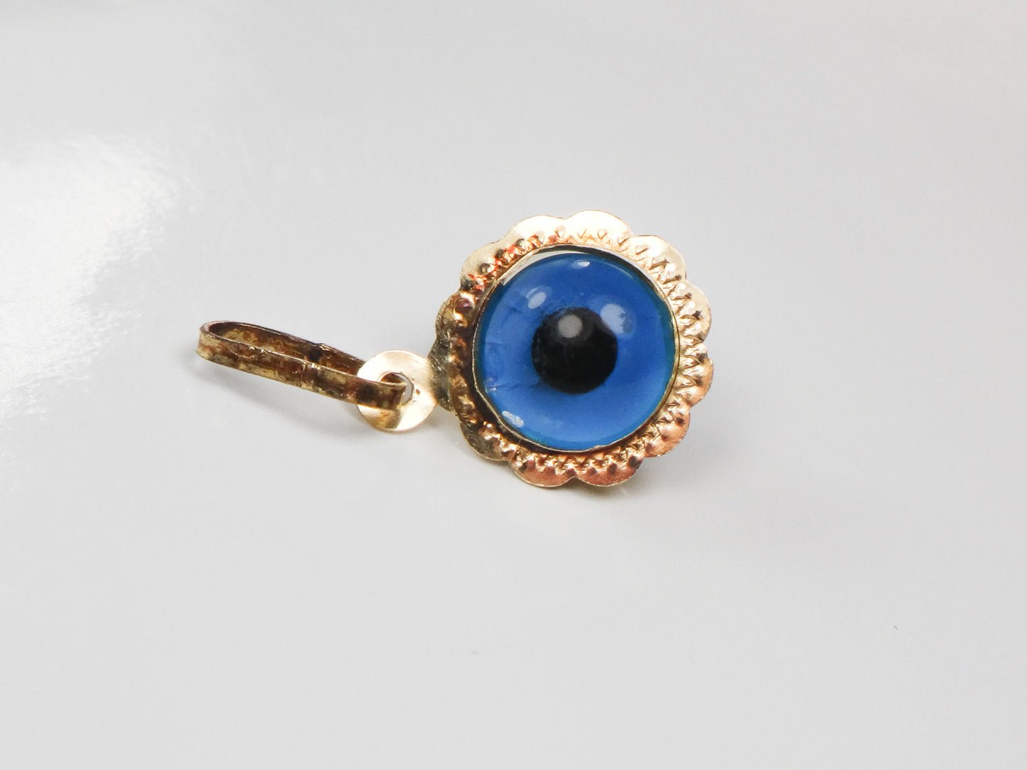 Vintage Petite 14k Yellow Gold Eye Pendant Charm 8 MM