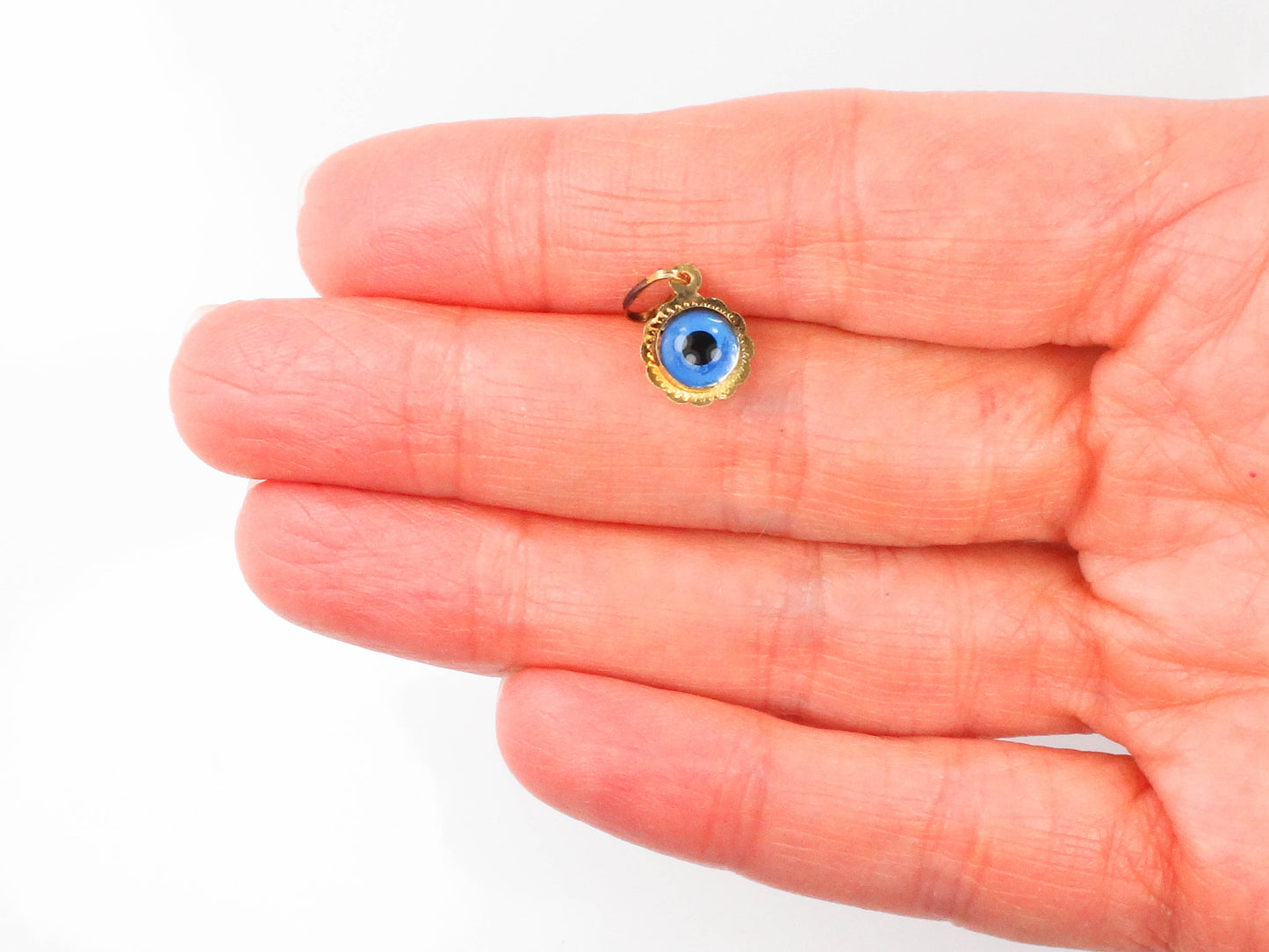 Vintage Petite 14k Yellow Gold Eye Pendant Charm 8 MM