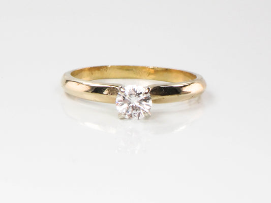 Vintage Round Natural Diamond Engagement Ring, 14k Yellow Gold Solitaire Diamond Ring, Approximately .30 CTS, Size 6