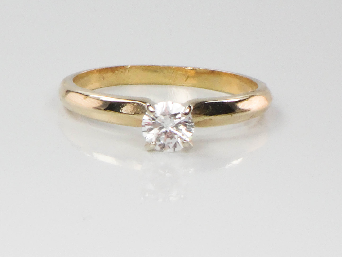 Vintage Round Natural Diamond Engagement Ring, 14k Yellow Gold Solitaire Diamond Ring, Approximately .30 CTS, Size 6