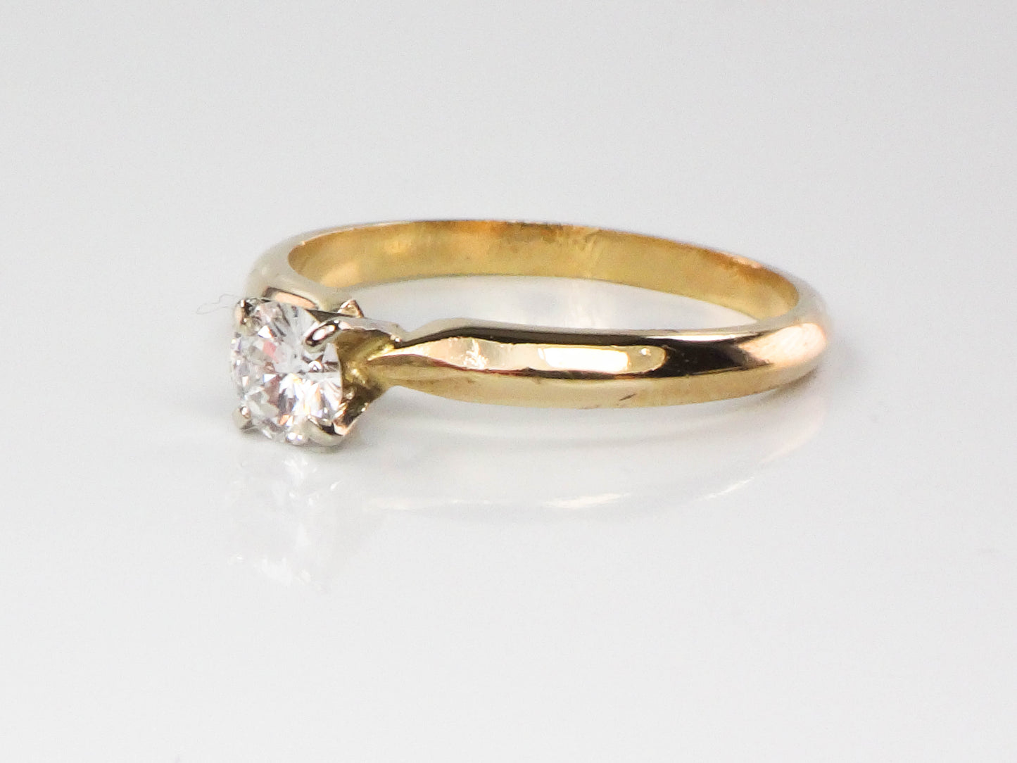 Vintage Round Natural Diamond Engagement Ring, 14k Yellow Gold Solitaire Diamond Ring, Approximately .30 CTS, Size 6