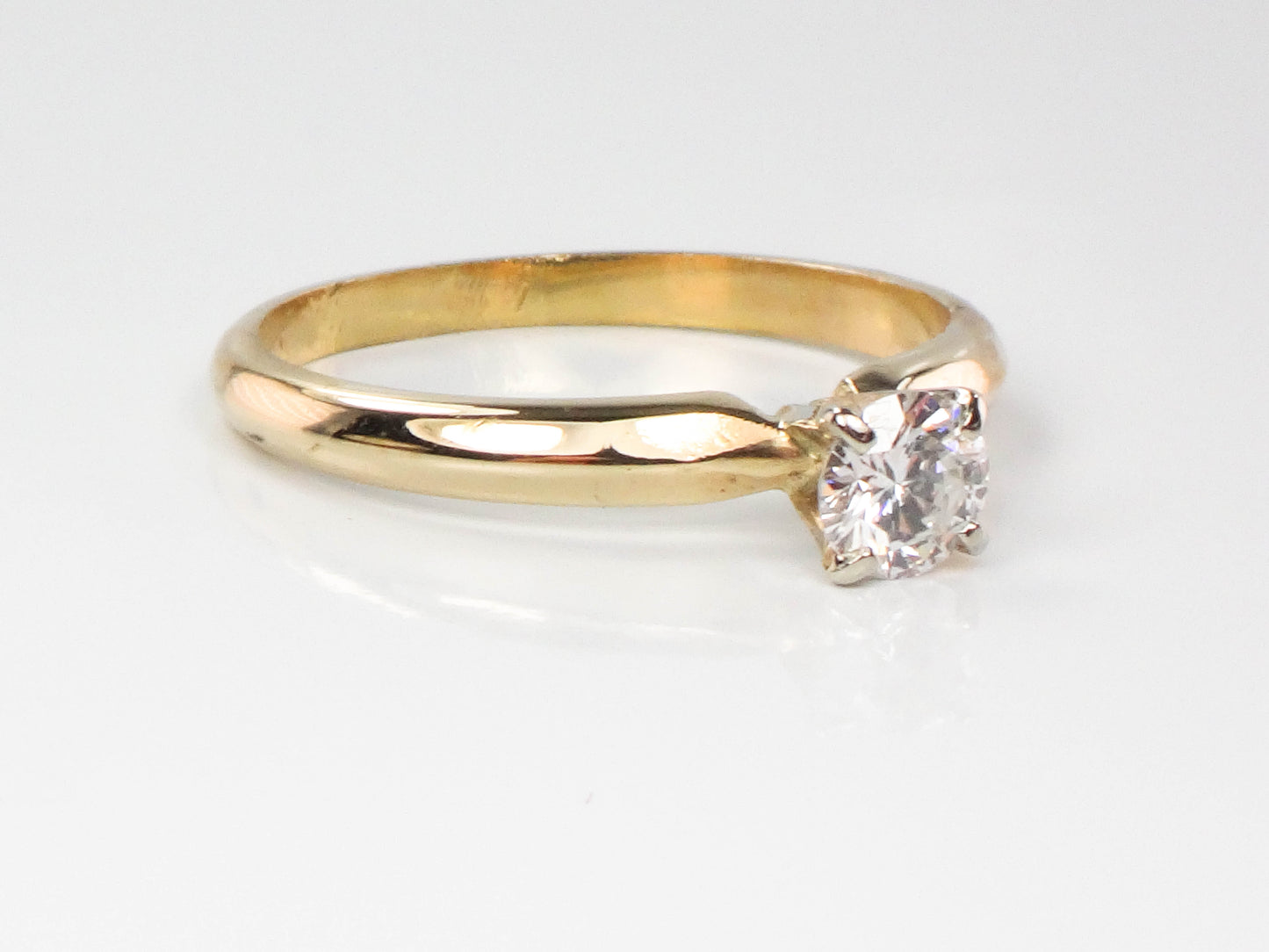 Vintage Round Natural Diamond Engagement Ring, 14k Yellow Gold Solitaire Diamond Ring, Approximately .30 CTS, Size 6