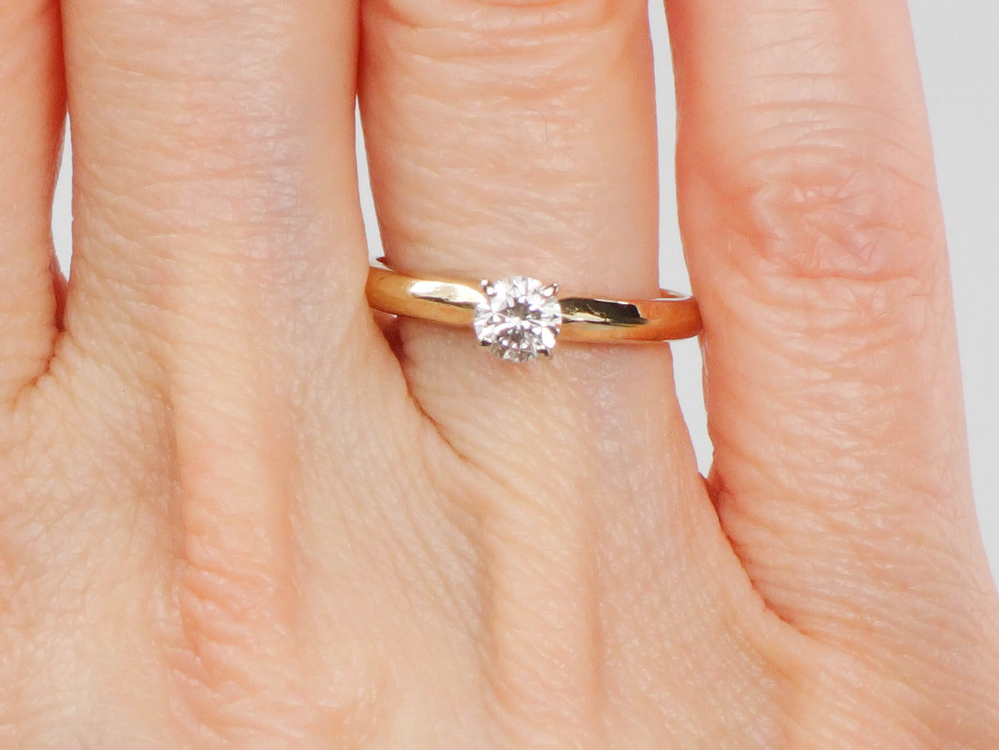 Vintage Round Natural Diamond Engagement Ring, 14k Yellow Gold Solitaire Diamond Ring, Approximately .30 CTS, Size 6
