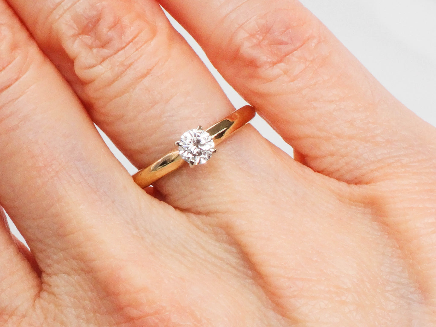 Vintage Round Natural Diamond Engagement Ring, 14k Yellow Gold Solitaire Diamond Ring, Approximately .30 CTS, Size 6