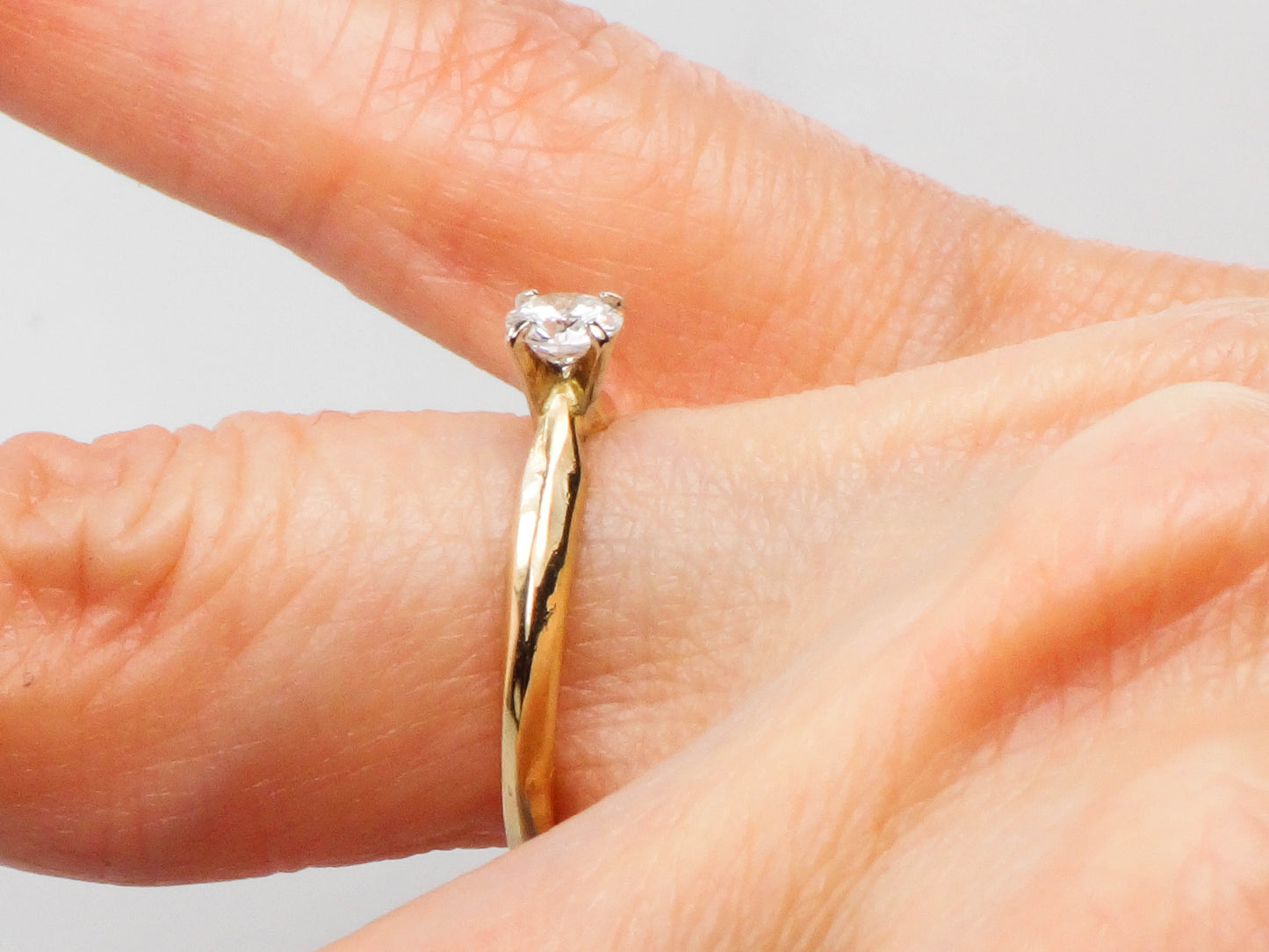 Vintage Round Natural Diamond Engagement Ring, 14k Yellow Gold Solitaire Diamond Ring, Approximately .30 CTS, Size 6
