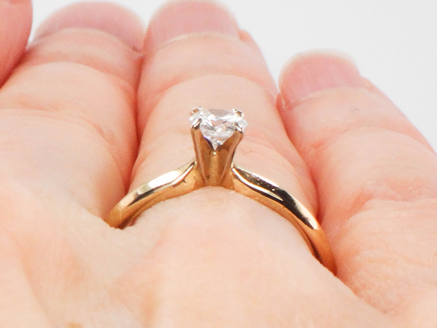 Vintage Round Natural Diamond Engagement Ring, 14k Yellow Gold Solitaire Diamond Ring, Approximately .30 CTS, Size 6