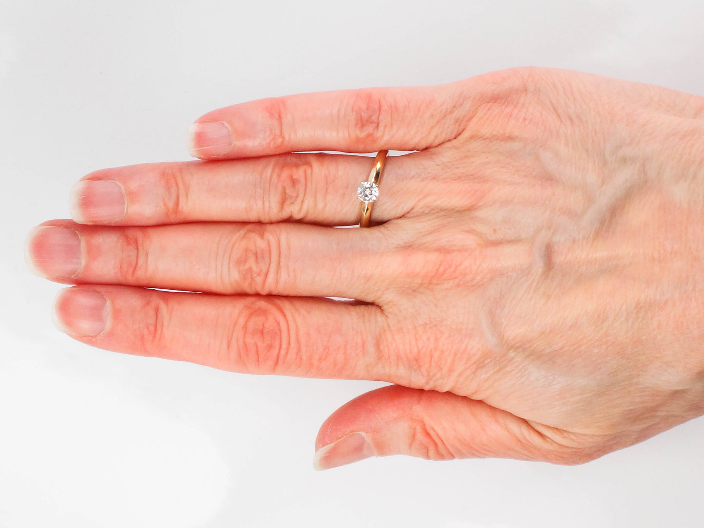 Vintage Round Natural Diamond Engagement Ring, 14k Yellow Gold Solitaire Diamond Ring, Approximately .30 CTS, Size 6