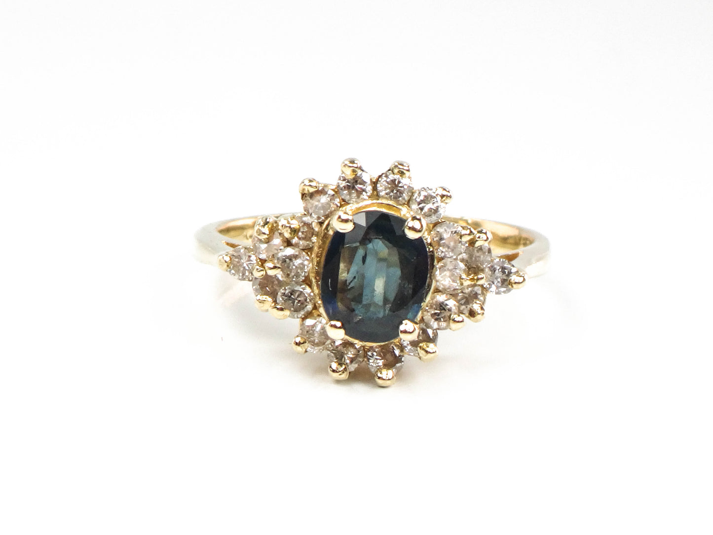 Vintage 14k Yellow Gold Natural Sapphire and Diamond Ring, September Birthstone Ring