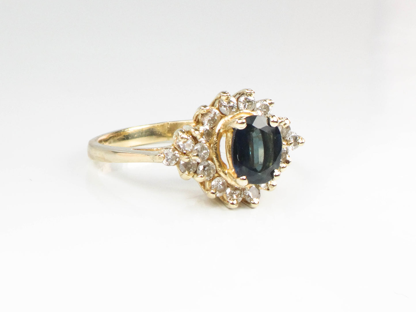 Vintage 14k Yellow Gold Natural Sapphire and Diamond Ring, September Birthstone Ring