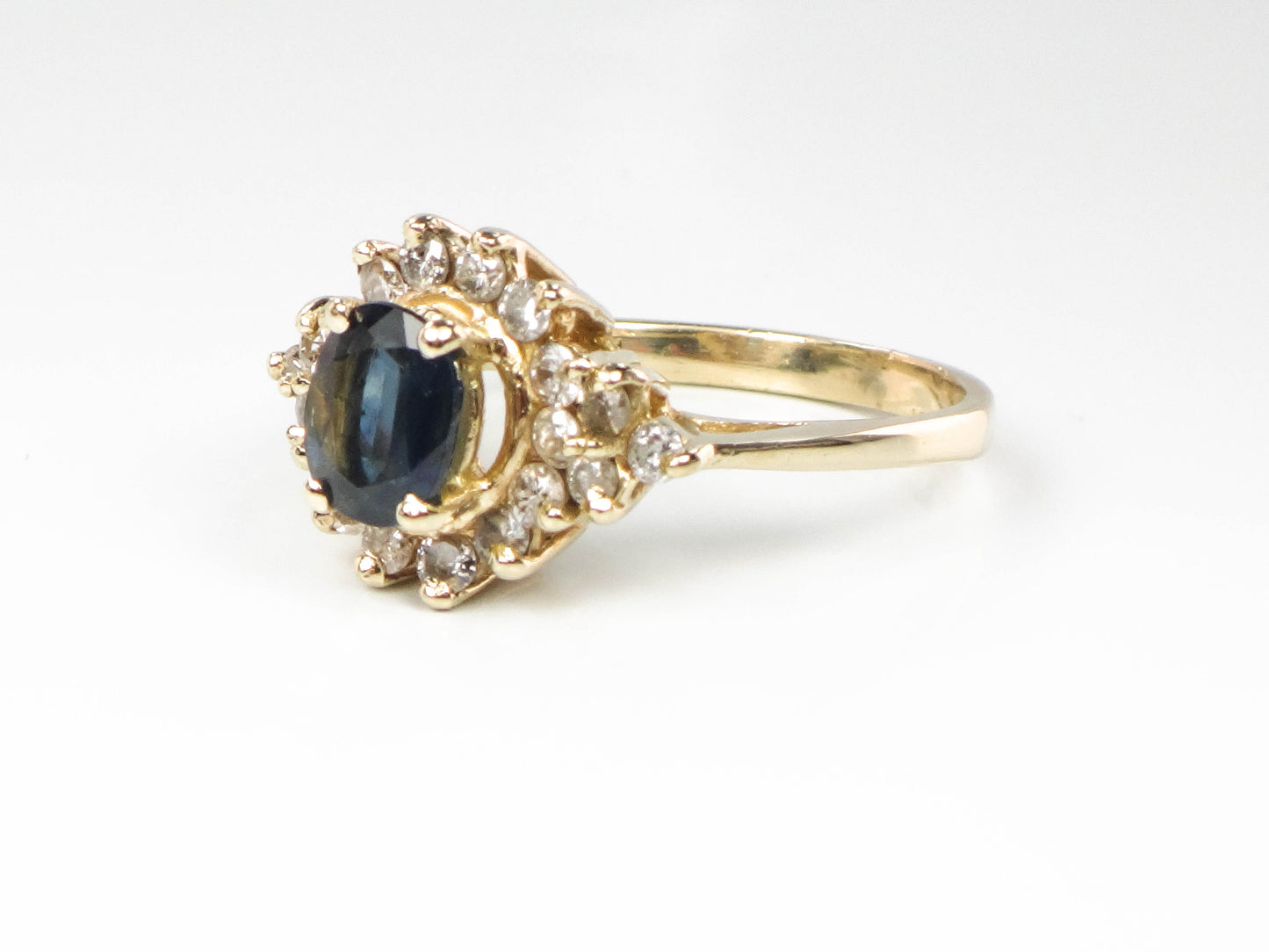Vintage 14k Yellow Gold Natural Sapphire and Diamond Ring, September Birthstone Ring