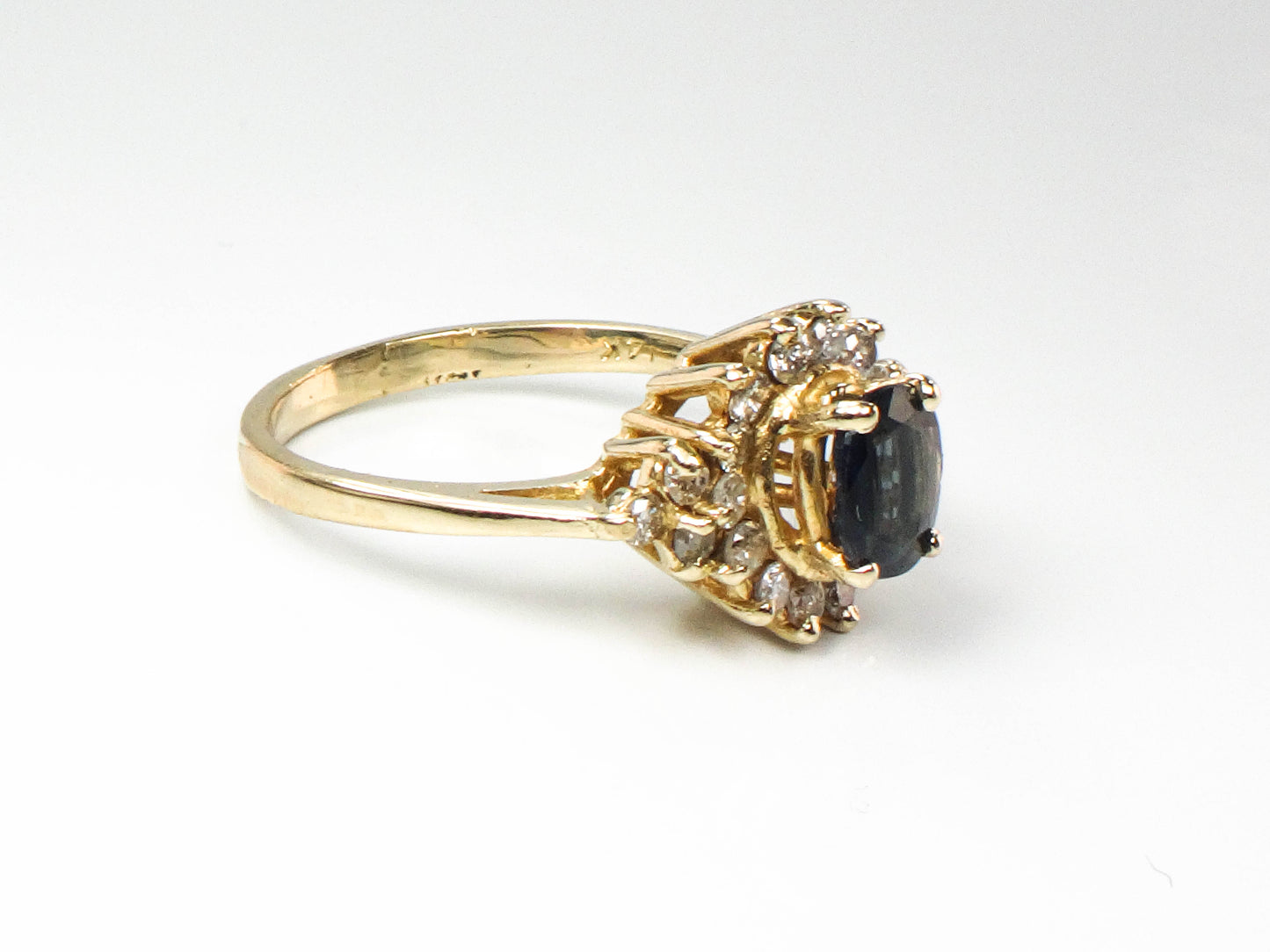 Vintage 14k Yellow Gold Natural Sapphire and Diamond Ring, September Birthstone Ring