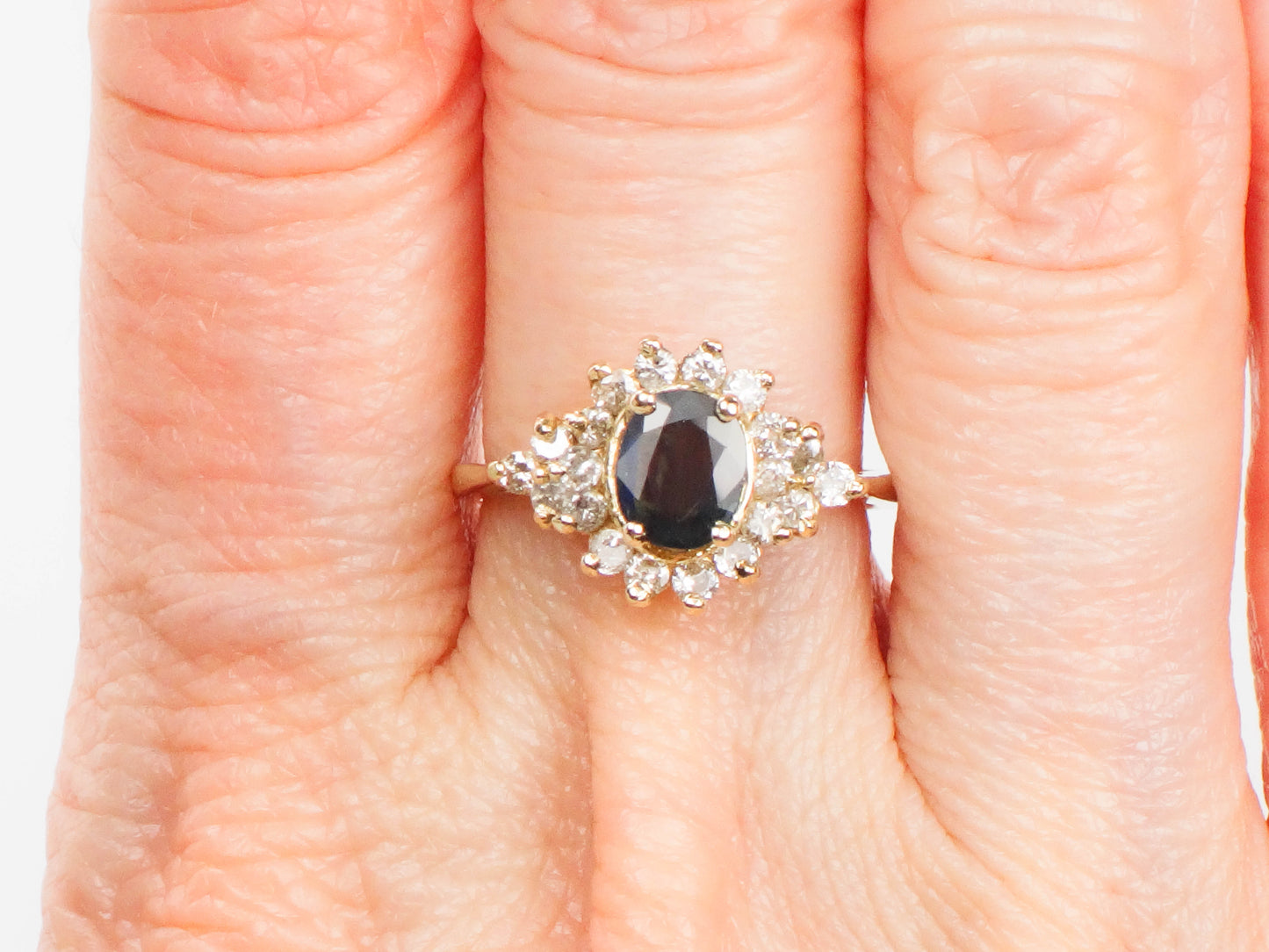 Vintage 14k Yellow Gold Natural Sapphire and Diamond Ring, September Birthstone Ring