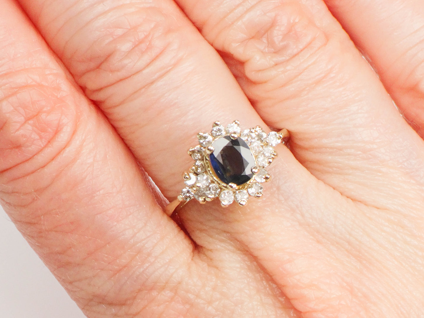 Vintage 14k Yellow Gold Natural Sapphire and Diamond Ring, September Birthstone Ring