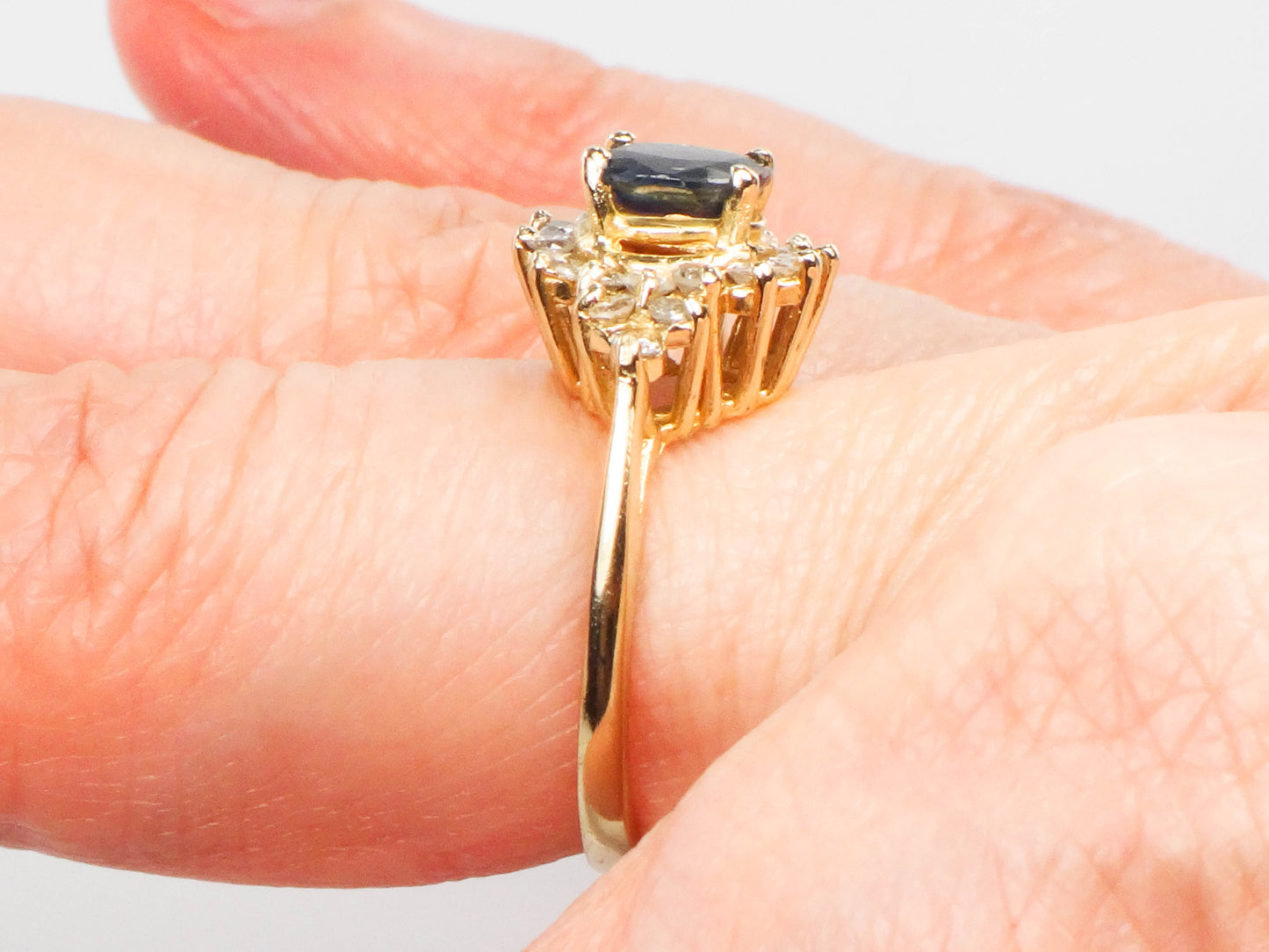 Vintage 14k Yellow Gold Natural Sapphire and Diamond Ring, September Birthstone Ring