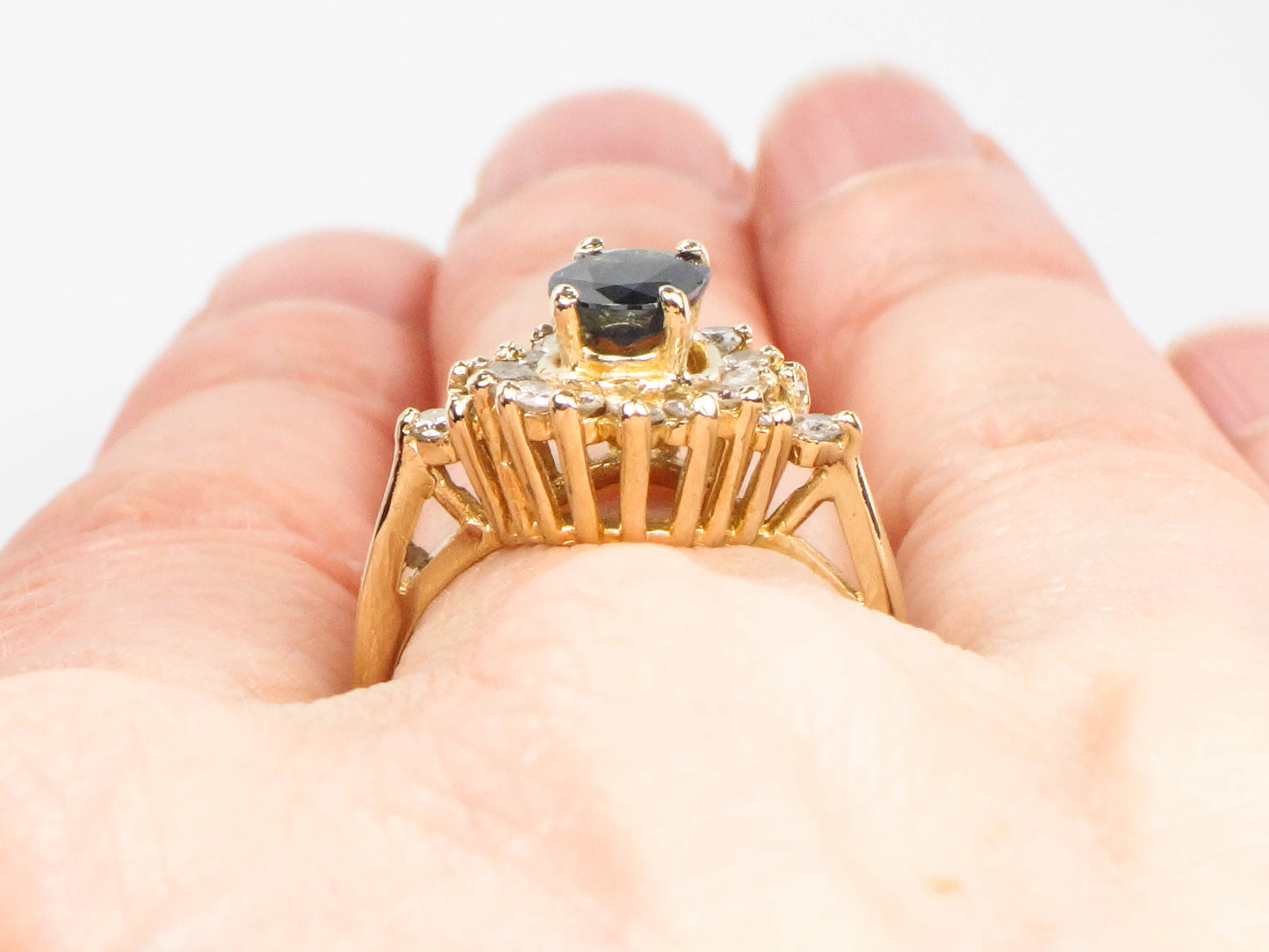 Vintage 14k Yellow Gold Natural Sapphire and Diamond Ring, September Birthstone Ring