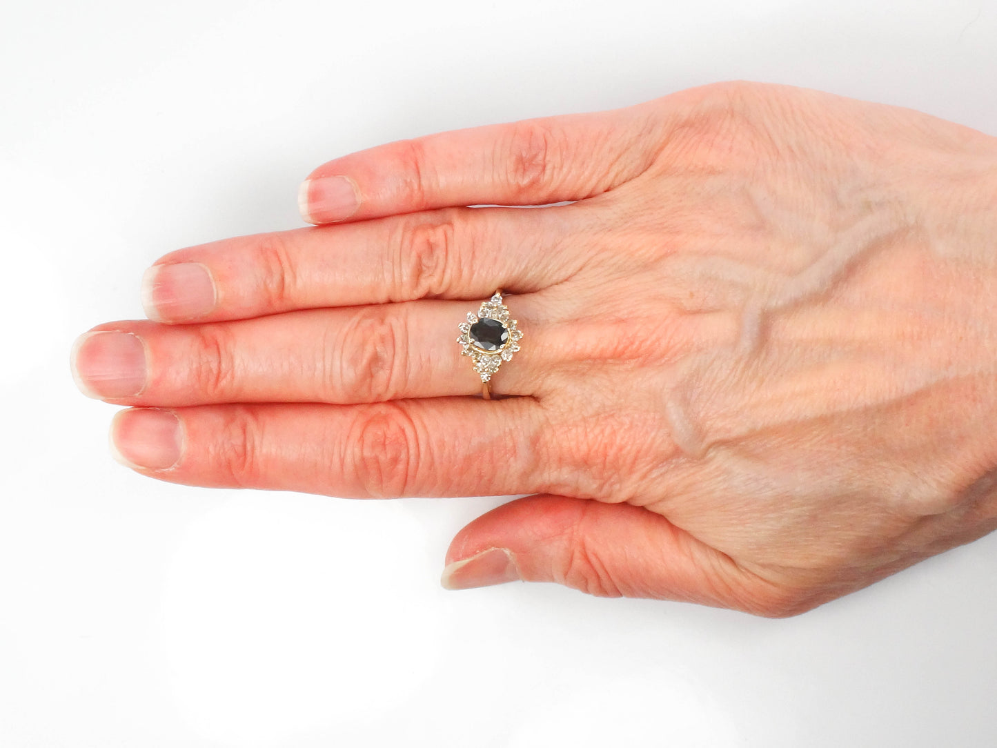 Vintage 14k Yellow Gold Natural Sapphire and Diamond Ring, September Birthstone Ring