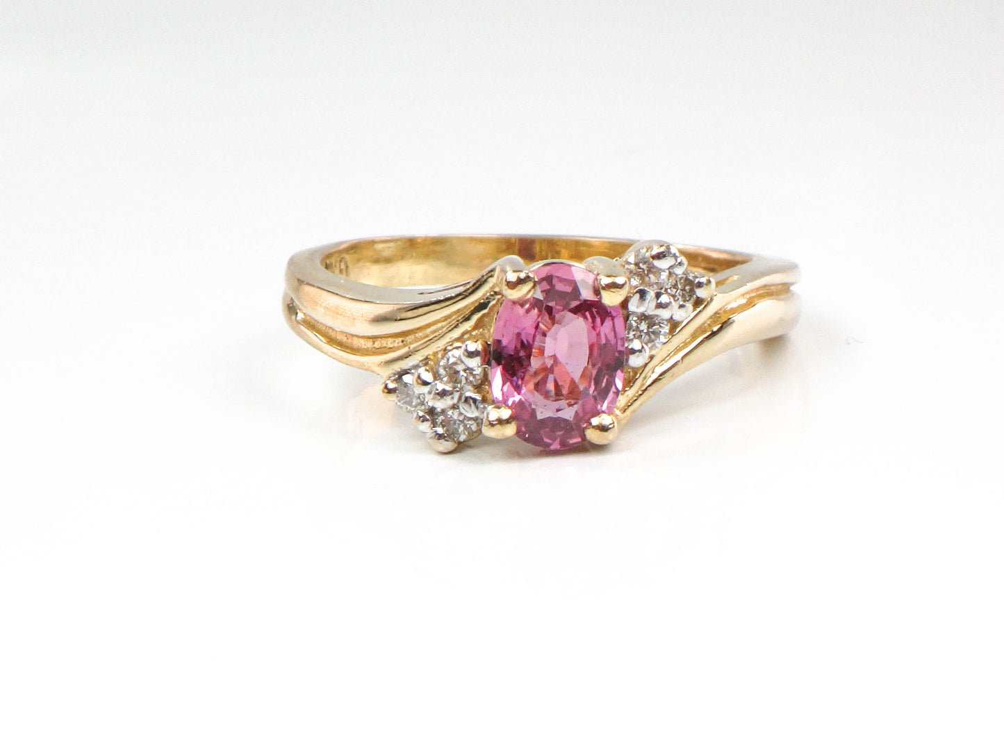 Vintage 14k Yellow Gold Pink Sapphire and Diamond Ring Size 7