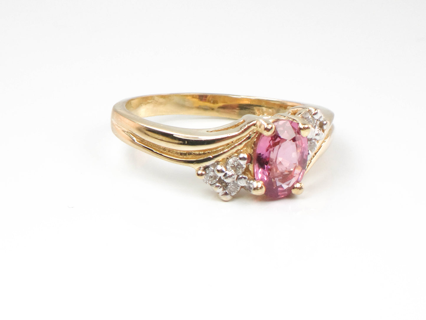 Vintage 14k Yellow Gold Pink Sapphire and Diamond Ring Size 7