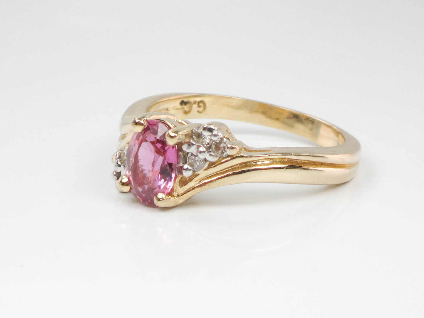 Vintage 14k Yellow Gold Pink Sapphire and Diamond Ring Size 7