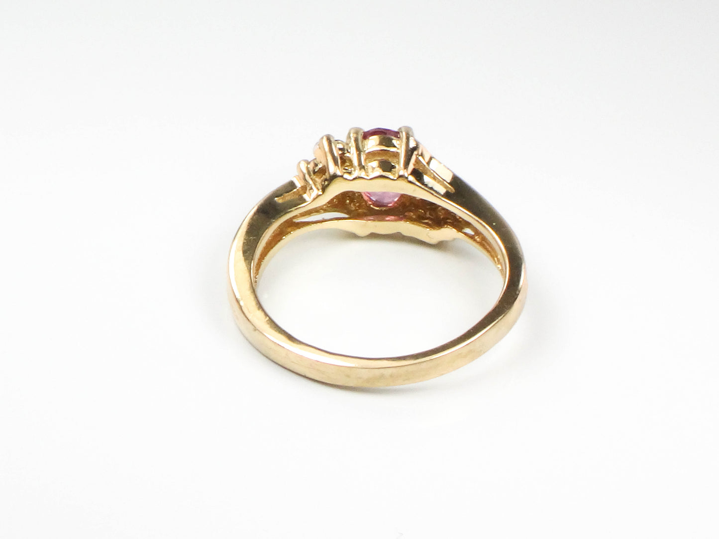 Vintage 14k Yellow Gold Pink Sapphire and Diamond Ring Size 7
