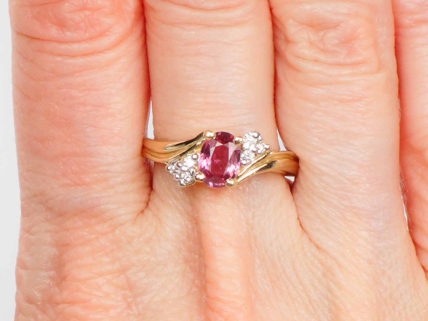 Vintage 14k Yellow Gold Pink Sapphire and Diamond Ring Size 7
