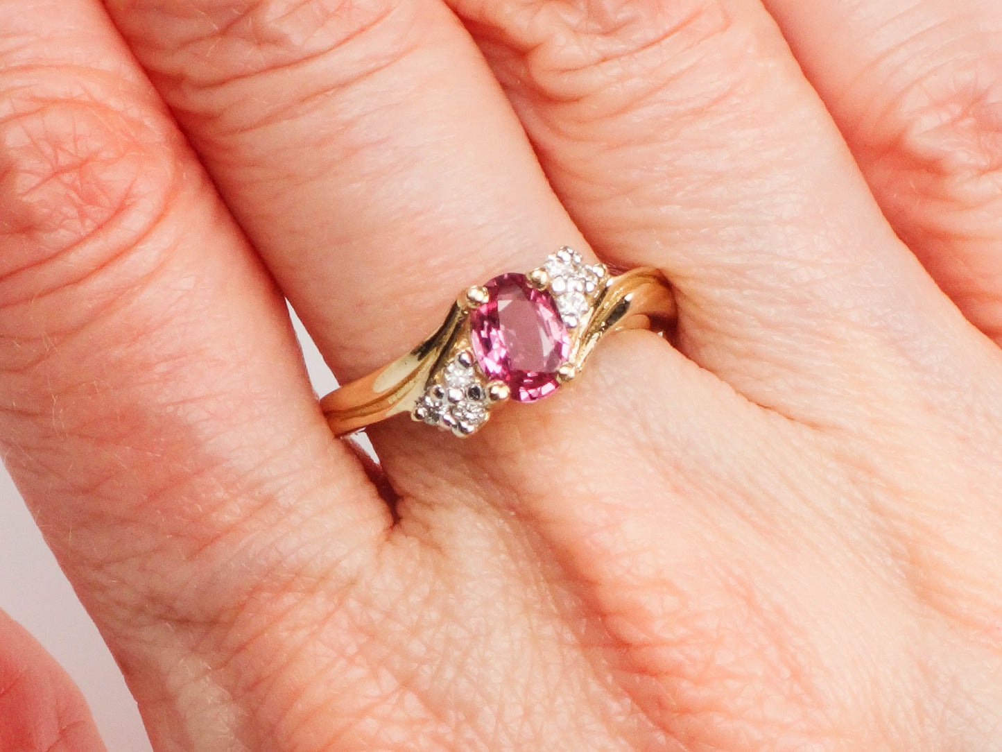 Vintage 14k Yellow Gold Pink Sapphire and Diamond Ring Size 7