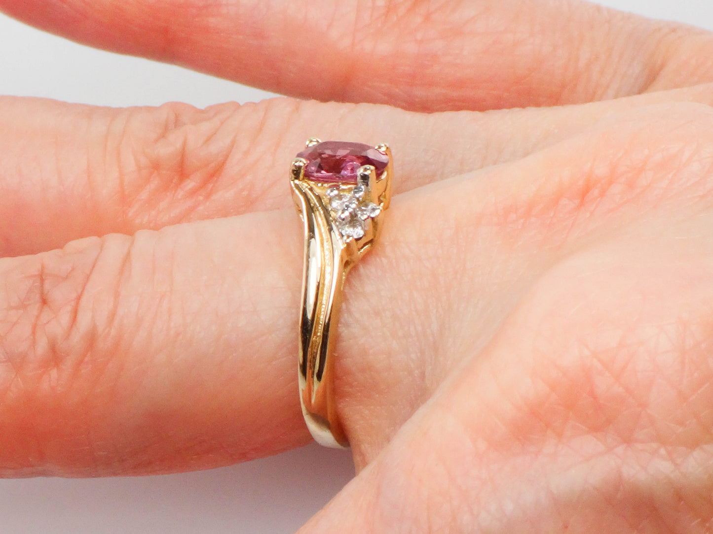Vintage 14k Yellow Gold Pink Sapphire and Diamond Ring Size 7