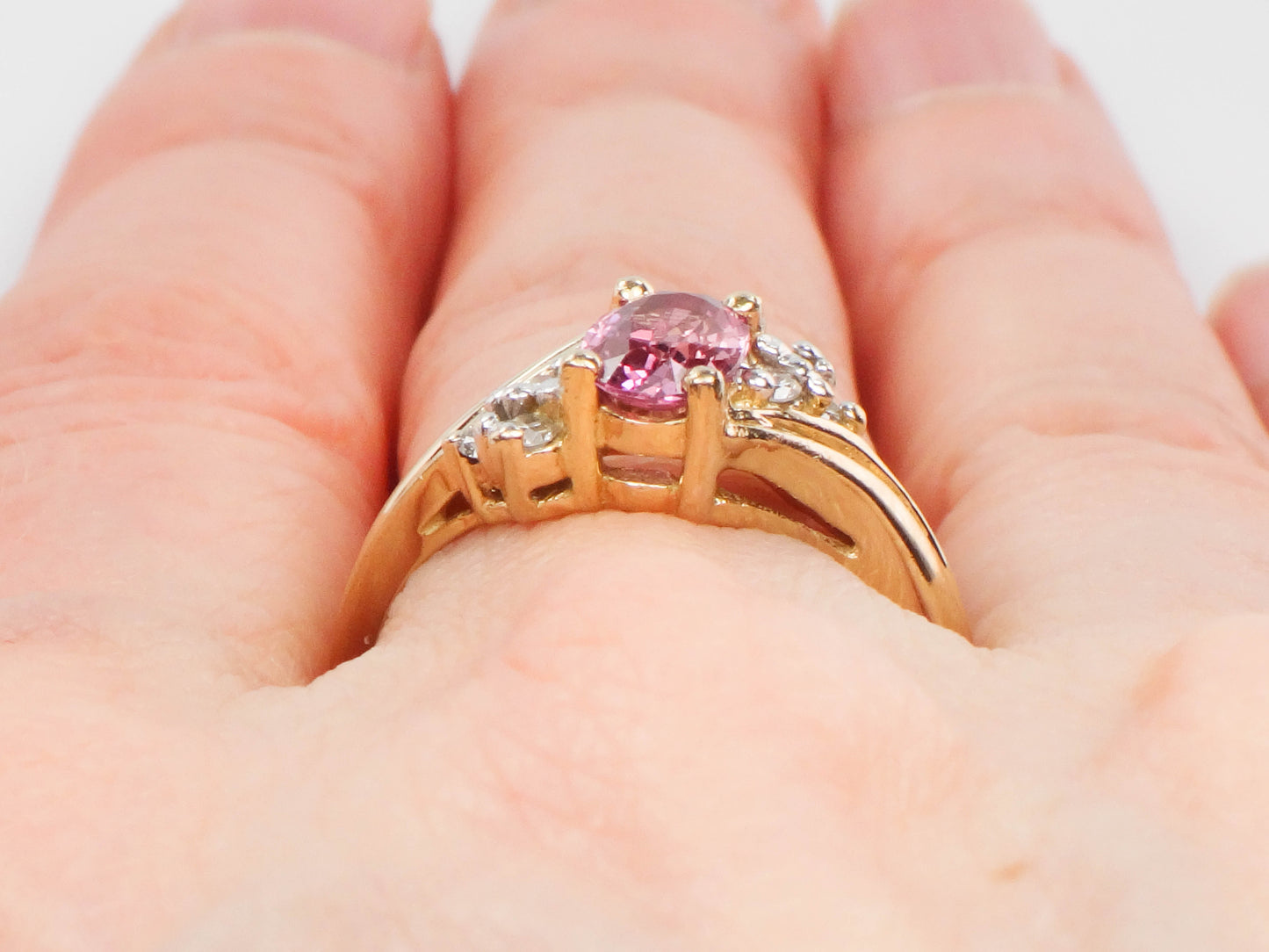 Vintage 14k Yellow Gold Pink Sapphire and Diamond Ring Size 7