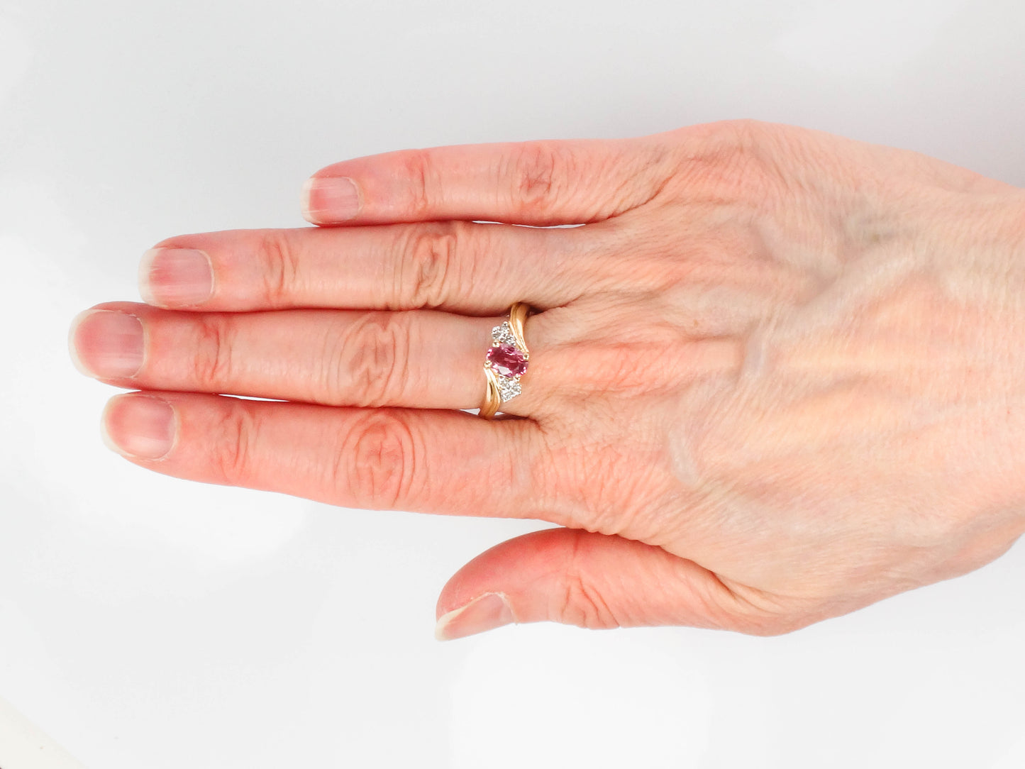 Vintage 14k Yellow Gold Pink Sapphire and Diamond Ring Size 7