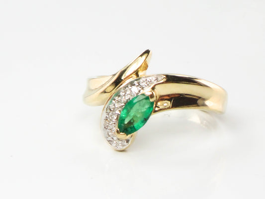 Yellow Gold Natural Emerald and Diamond Snake Ring