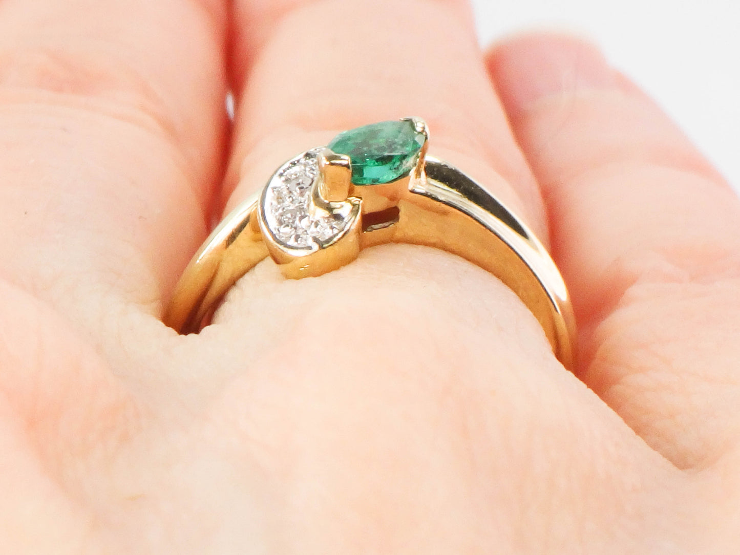 Vintage 10k Two Tone Gold Natural Emerald and Diamond Snake Ring, May Birthstone Ring, Size 4.25