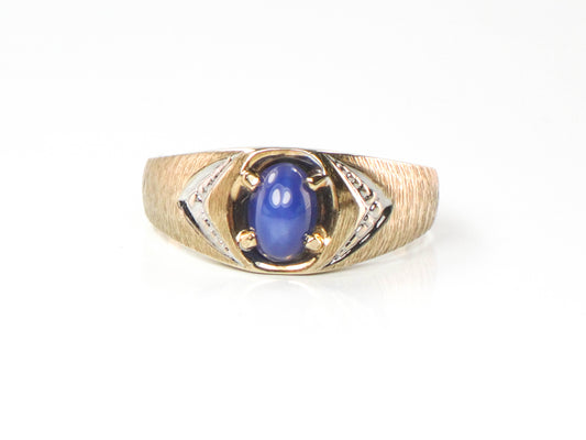 Vintage 10k Gold Star Sapphire Men's Ring, September Birthstone Size 10