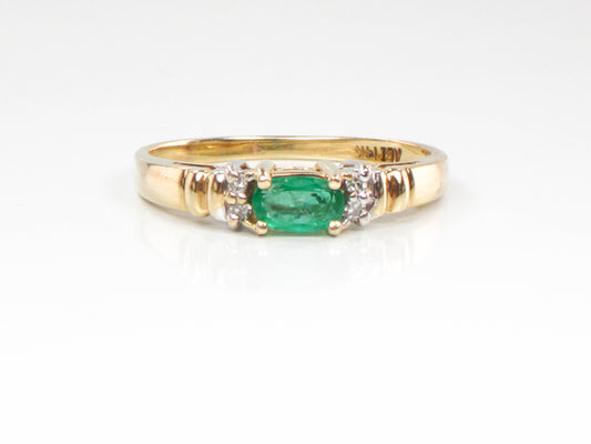 14k Yellow Gold Natural Emerald and Diamond Ring