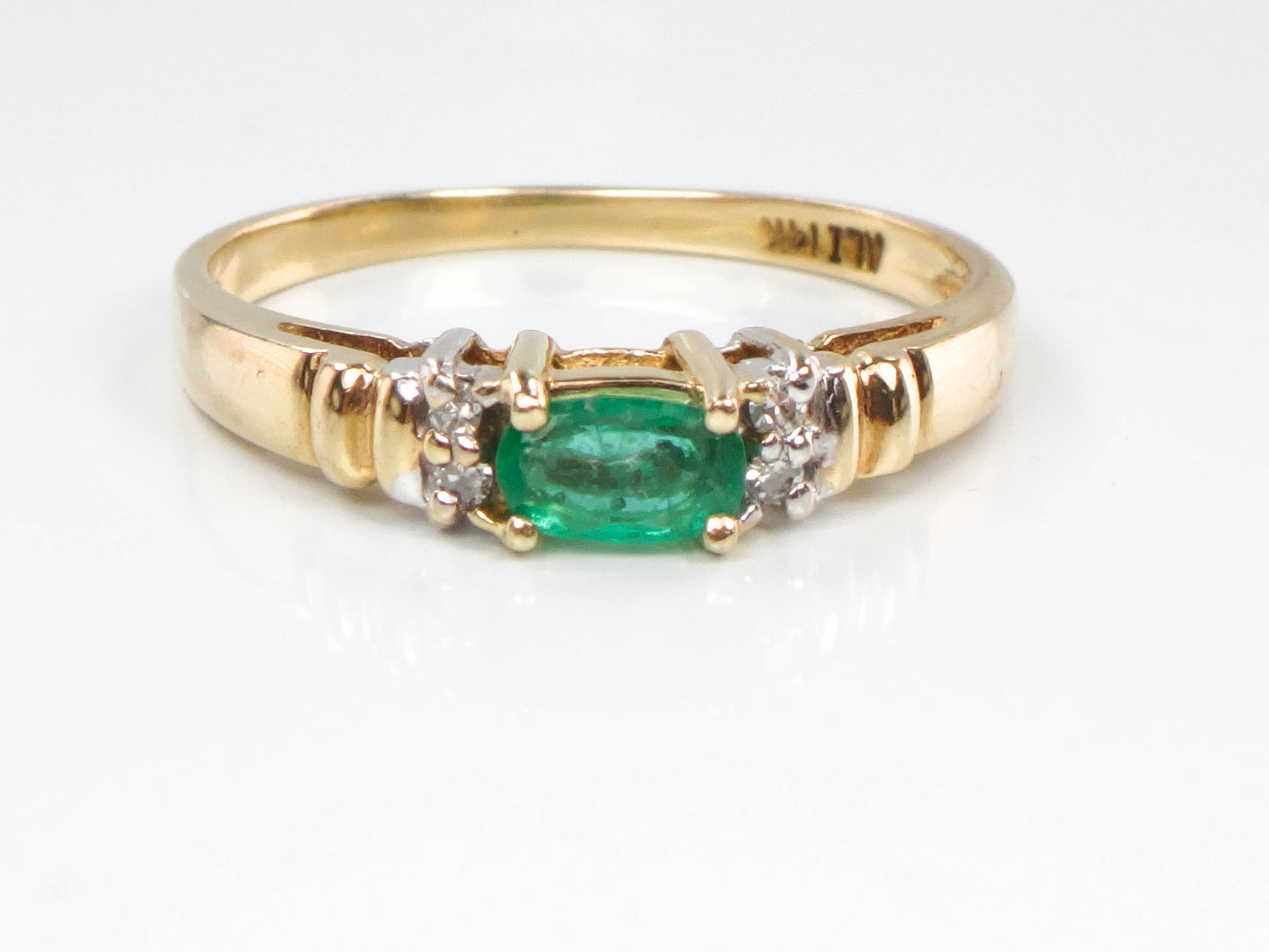 HOLD for Heather - Vintage 14k Yellow Gold Natural Emerald and Diamond Ring, May Birthstone, Size 5.5, Stacking Ring
