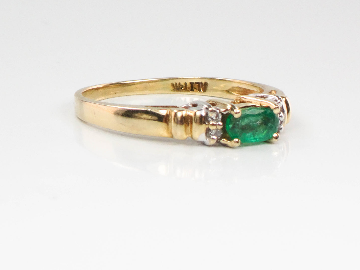 HOLD for Heather - Vintage 14k Yellow Gold Natural Emerald and Diamond Ring, May Birthstone, Size 5.5, Stacking Ring