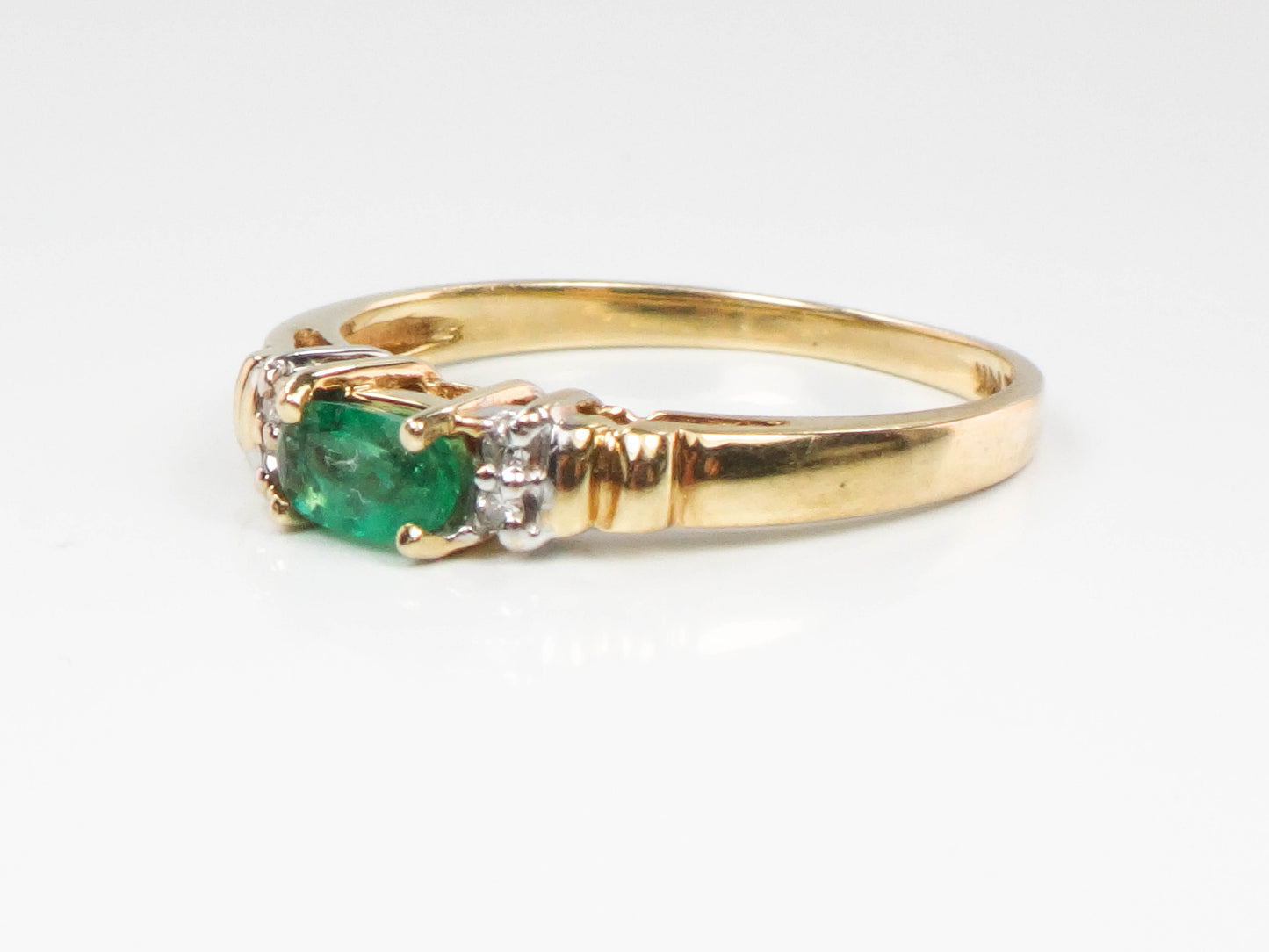 HOLD for Heather - Vintage 14k Yellow Gold Natural Emerald and Diamond Ring, May Birthstone, Size 5.5, Stacking Ring