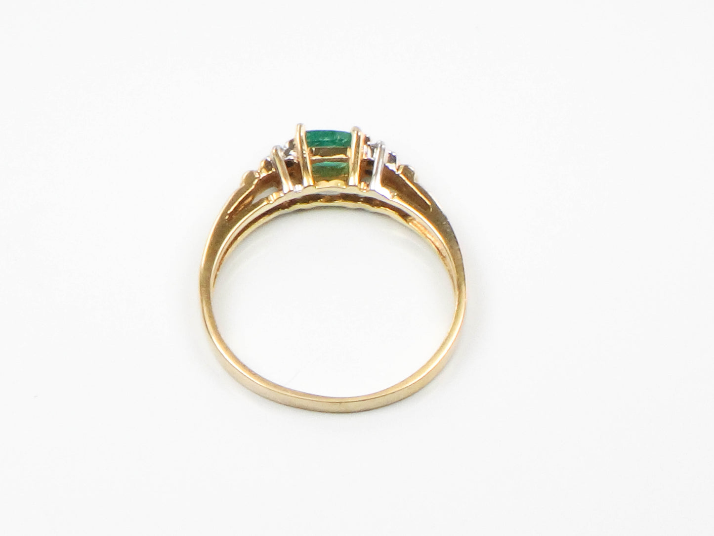 HOLD for Heather - Vintage 14k Yellow Gold Natural Emerald and Diamond Ring, May Birthstone, Size 5.5, Stacking Ring